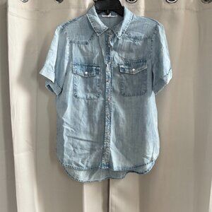 Jane Delaney Womens Top Small Chambray Pearl Snap Western 100% Lyocell 18044